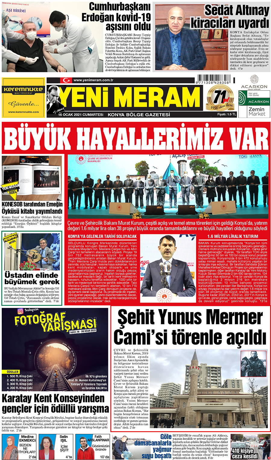 16 Ocak 2021 Yeni Meram Gazetesi