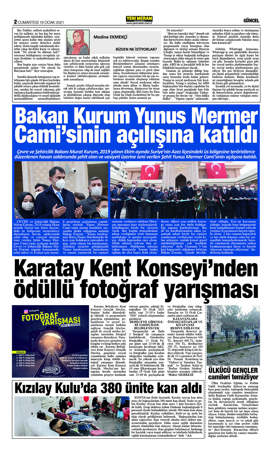 16 Ocak 2021 Yeni Meram Gazetesi