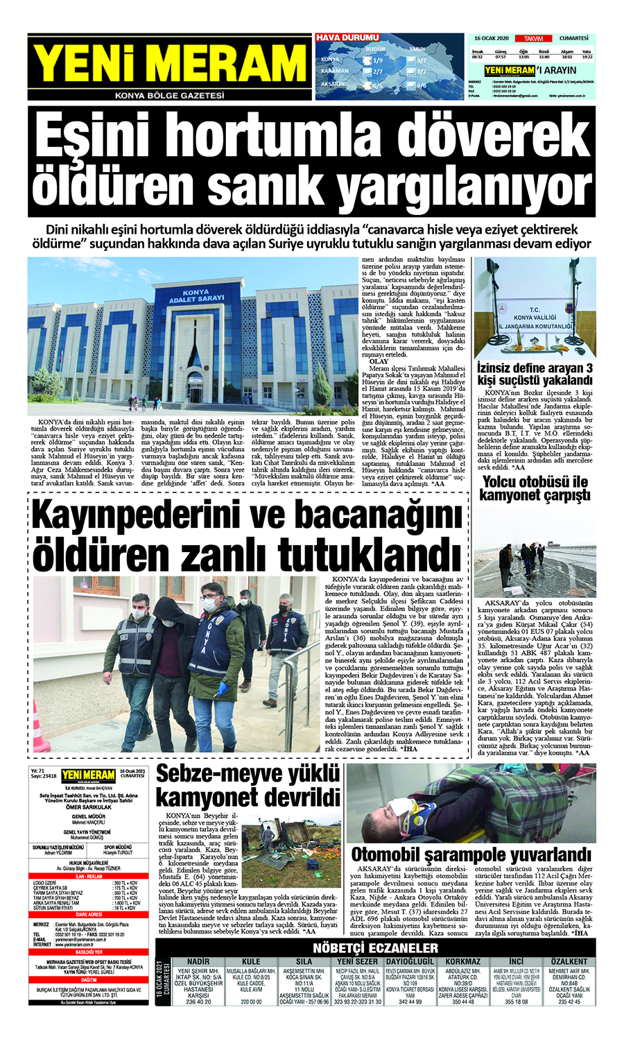 16 Ocak 2021 Yeni Meram Gazetesi