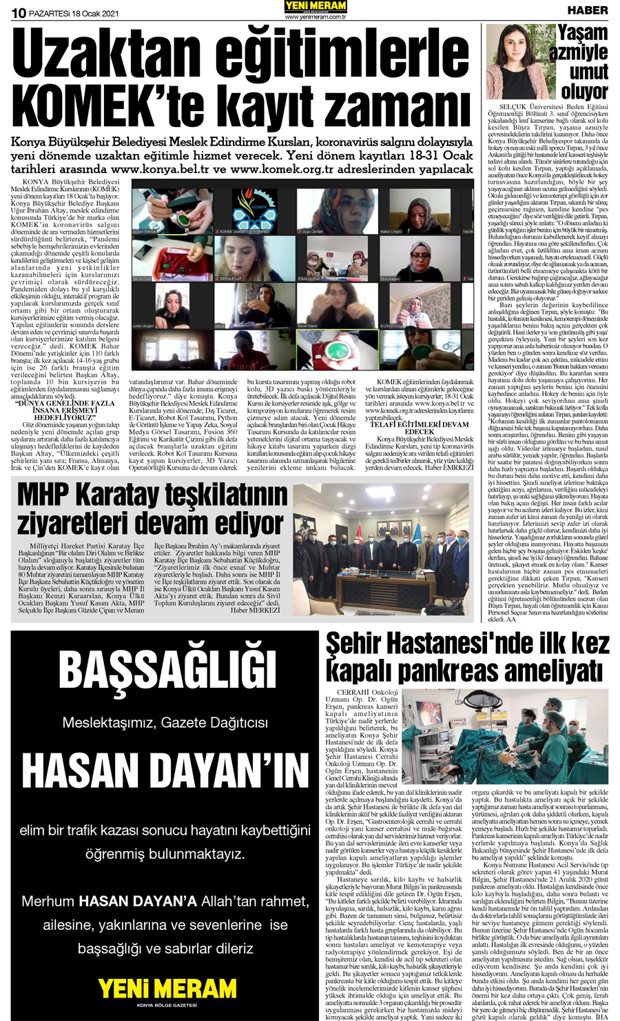 18 Ocak 2021 Yeni Meram Gazetesi