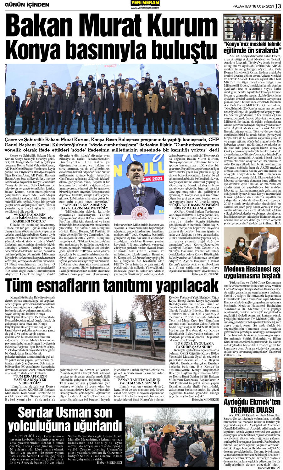 18 Ocak 2021 Yeni Meram Gazetesi