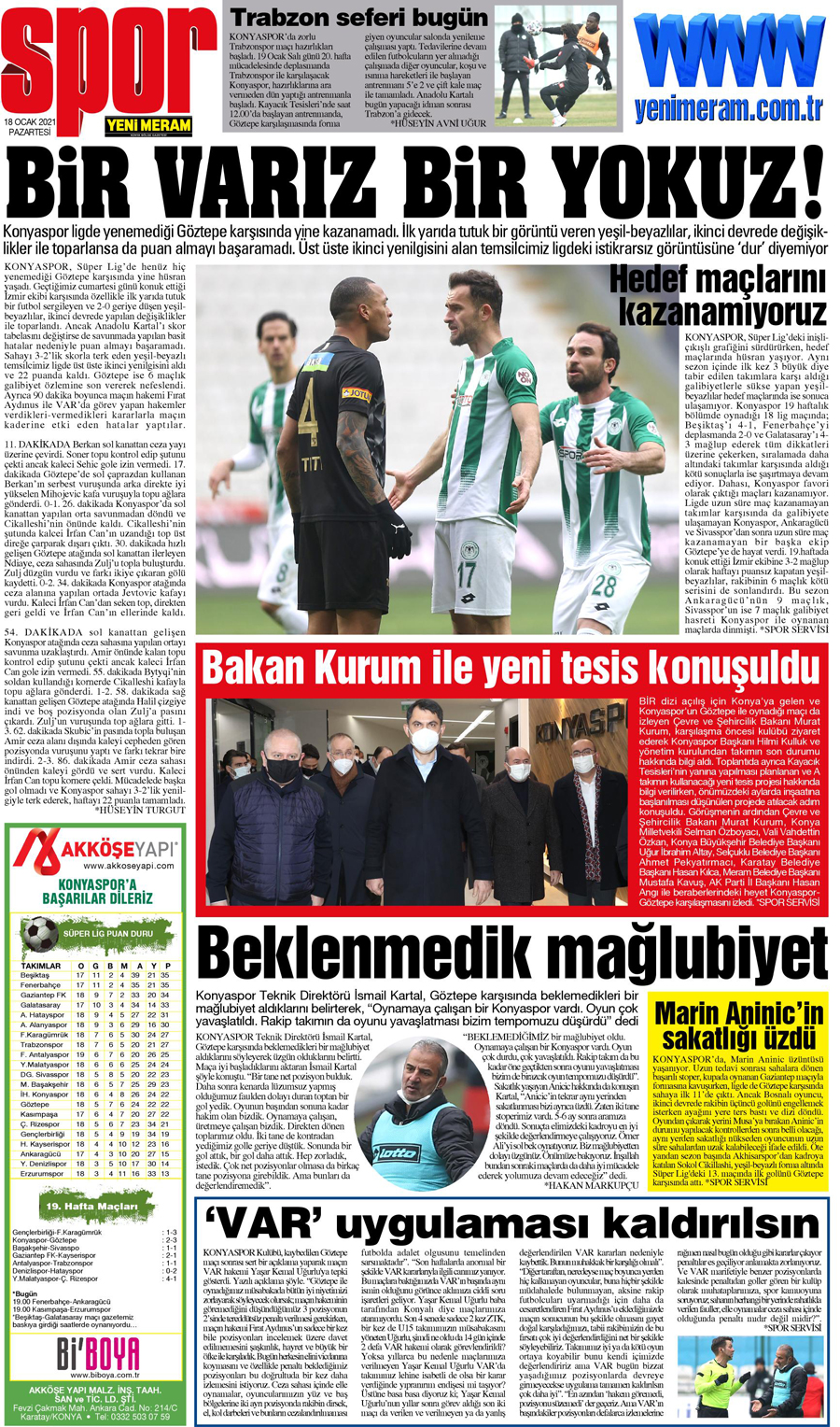 18 Ocak 2021 Yeni Meram Gazetesi