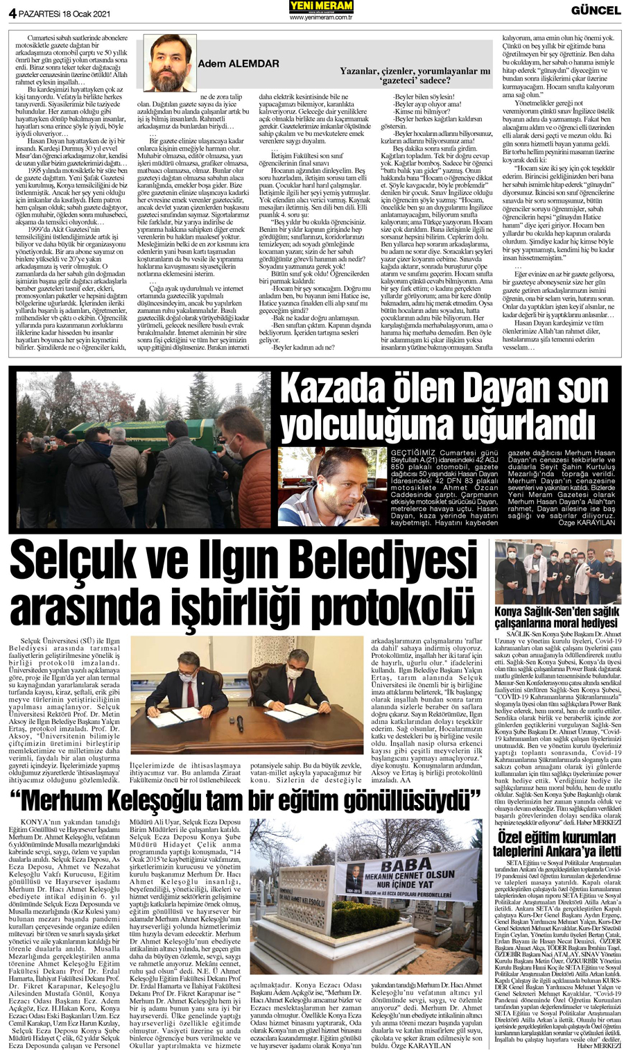 18 Ocak 2021 Yeni Meram Gazetesi