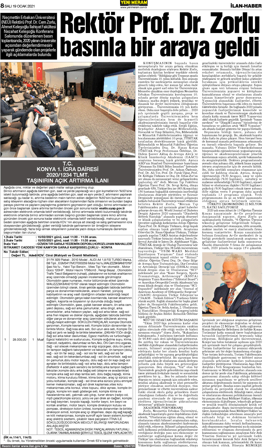 19 Ocak 2021 Yeni Meram Gazetesi