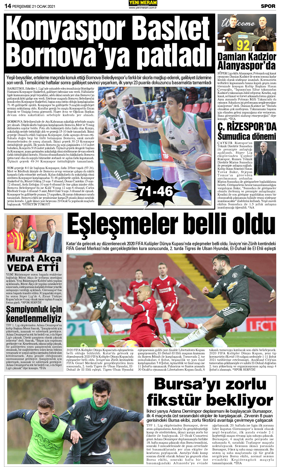 21 Ocak 2021 Yeni Meram Gazetesi