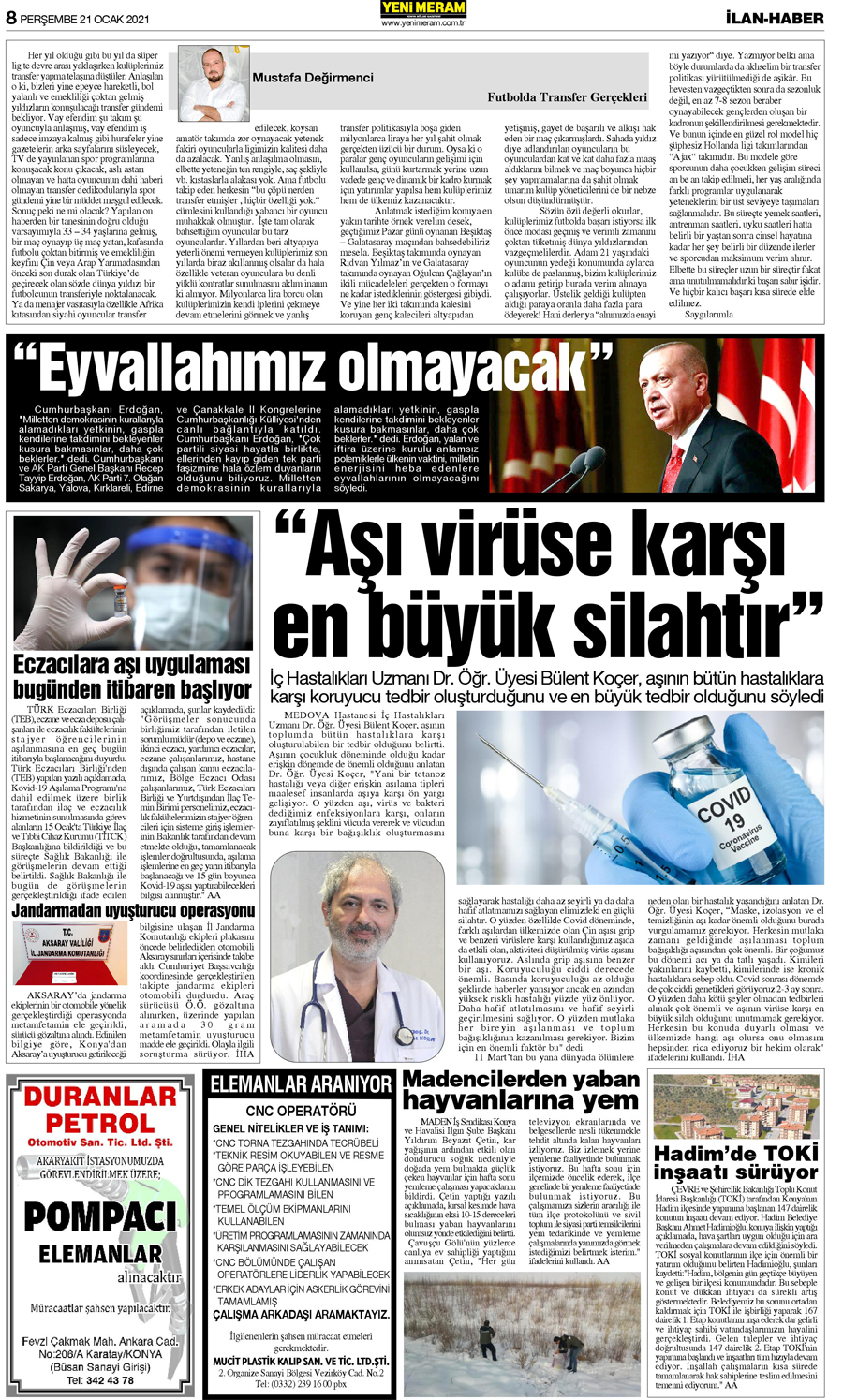 21 Ocak 2021 Yeni Meram Gazetesi