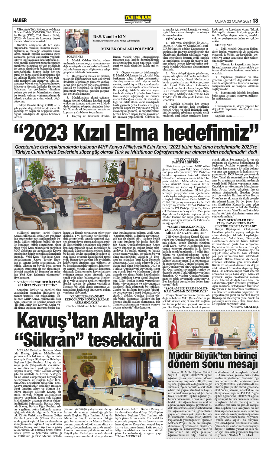 22 Ocak 2021 Yeni Meram Gazetesi