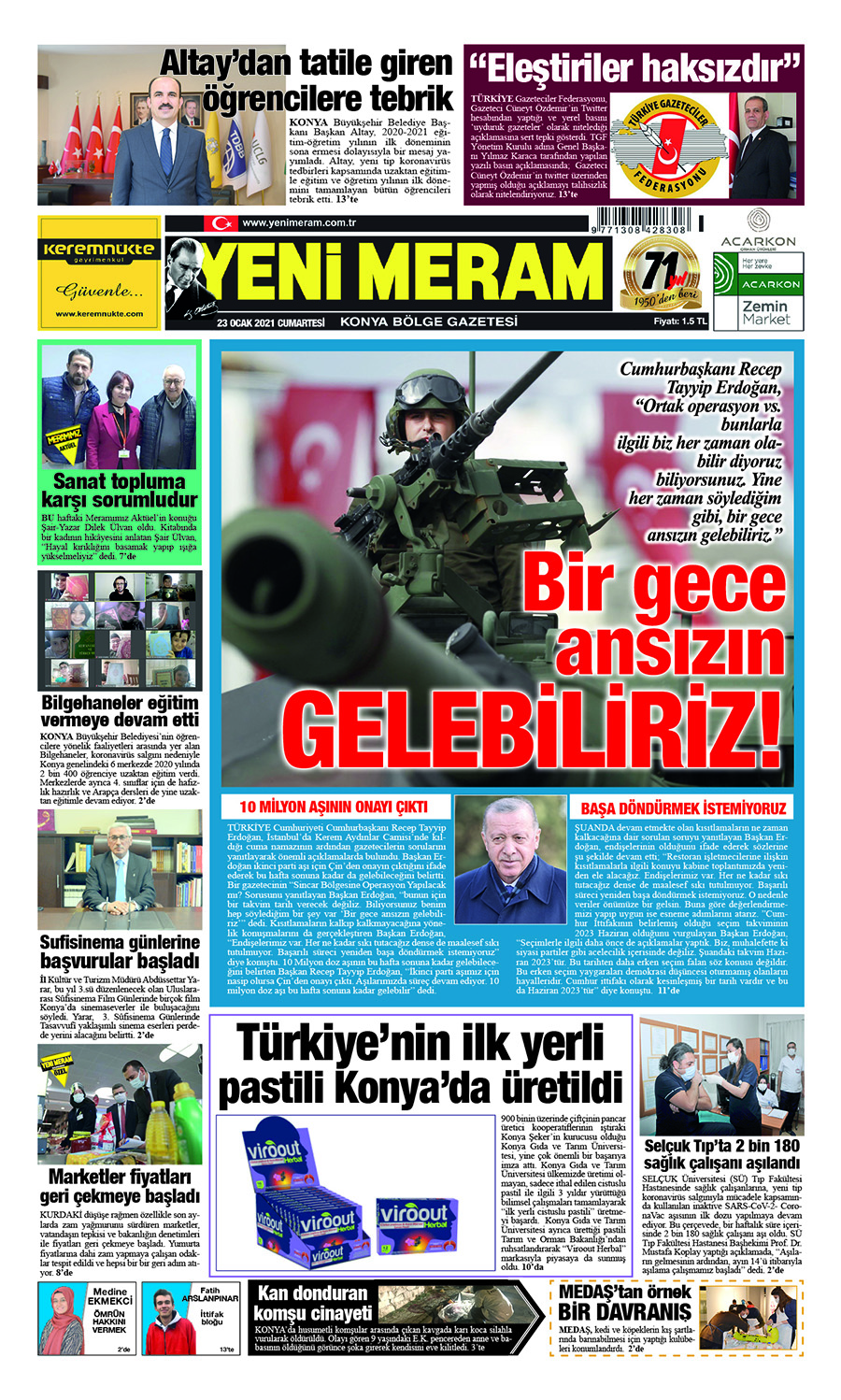 23 Ocak 2021 Yeni Meram Gazetesi