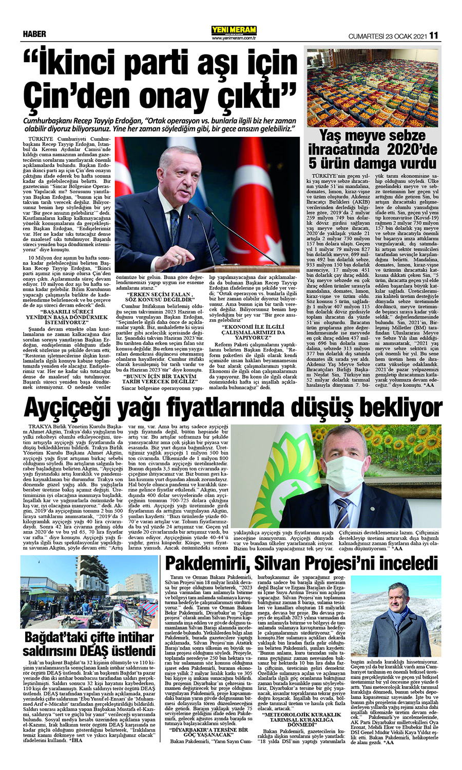 23 Ocak 2021 Yeni Meram Gazetesi