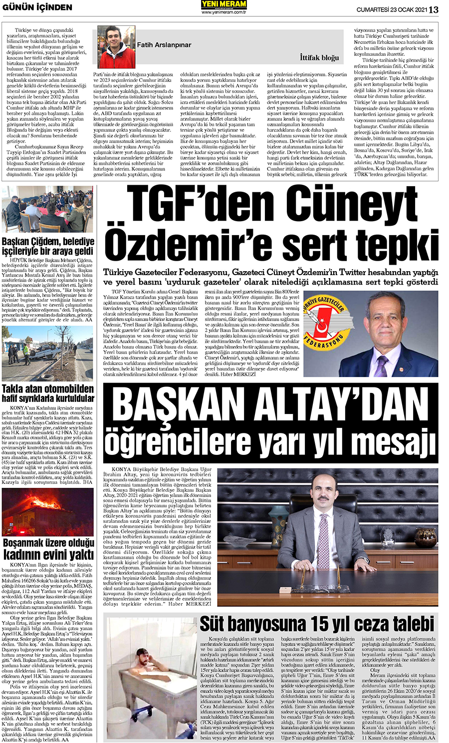 23 Ocak 2021 Yeni Meram Gazetesi