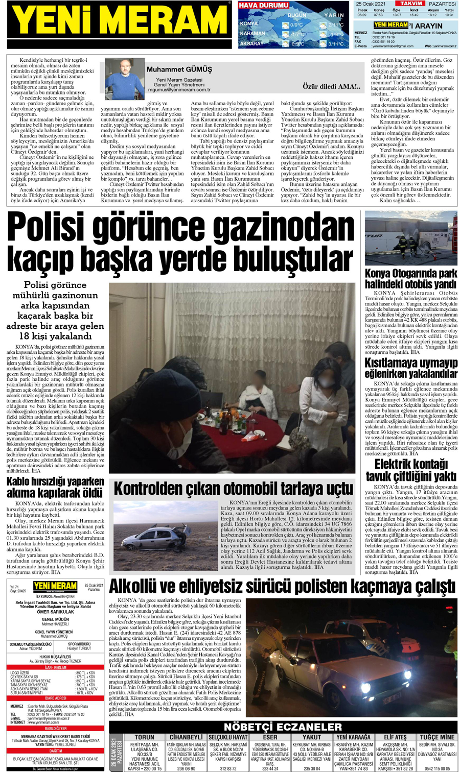 25 Ocak 2021 Yeni Meram Gazetesi