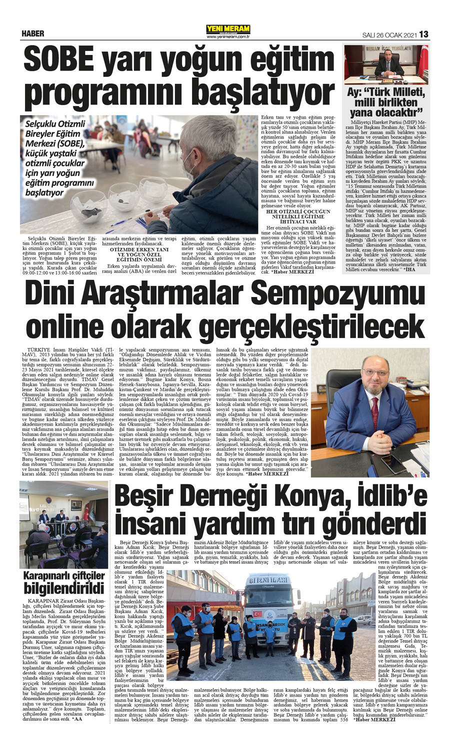 26 Ocak 2021 Yeni Meram Gazetesi