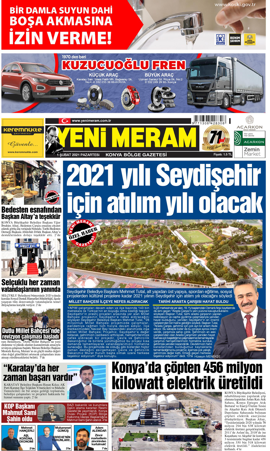 1 Şubat 2021 Yeni Meram Gazetesi