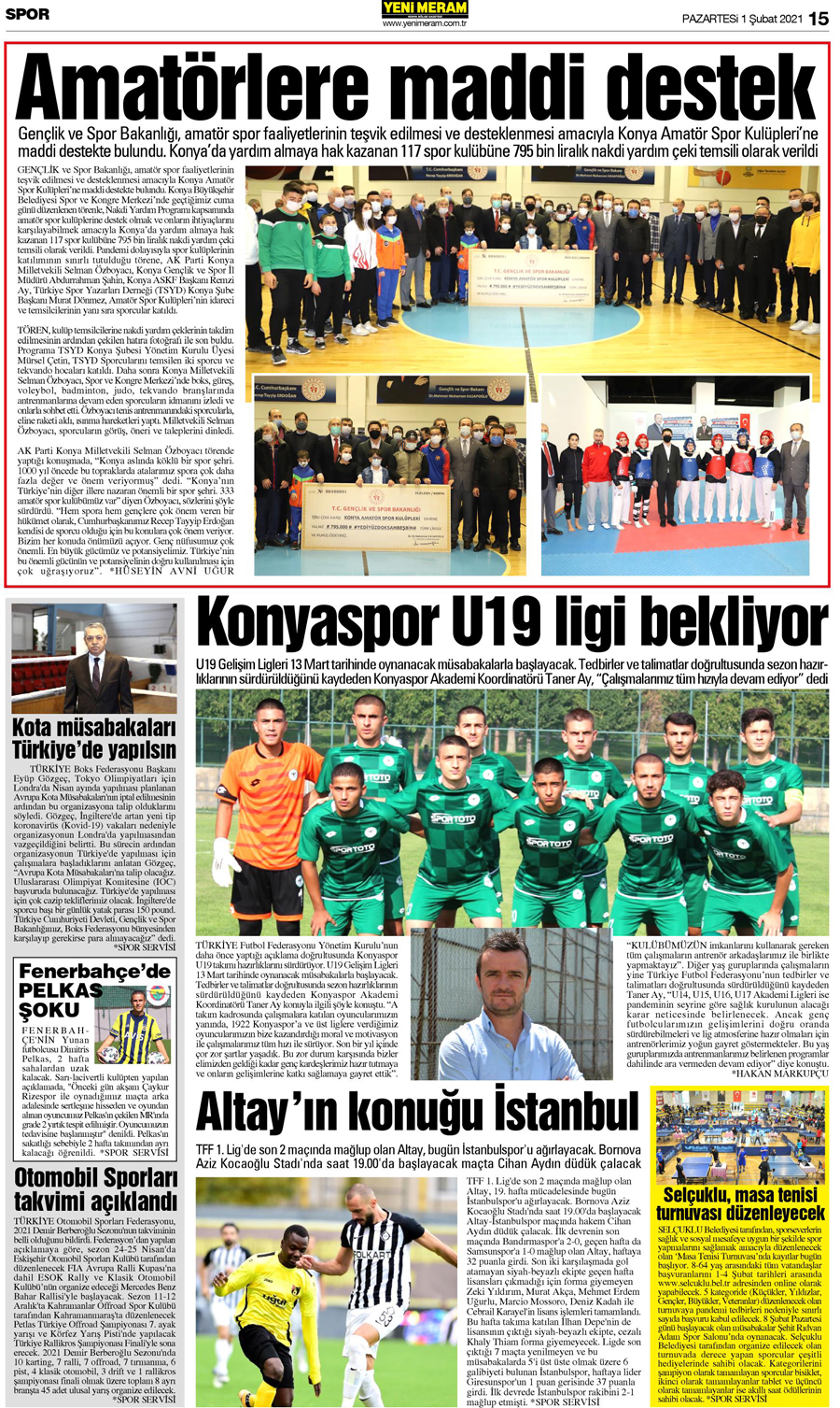 1 Şubat 2021 Yeni Meram Gazetesi