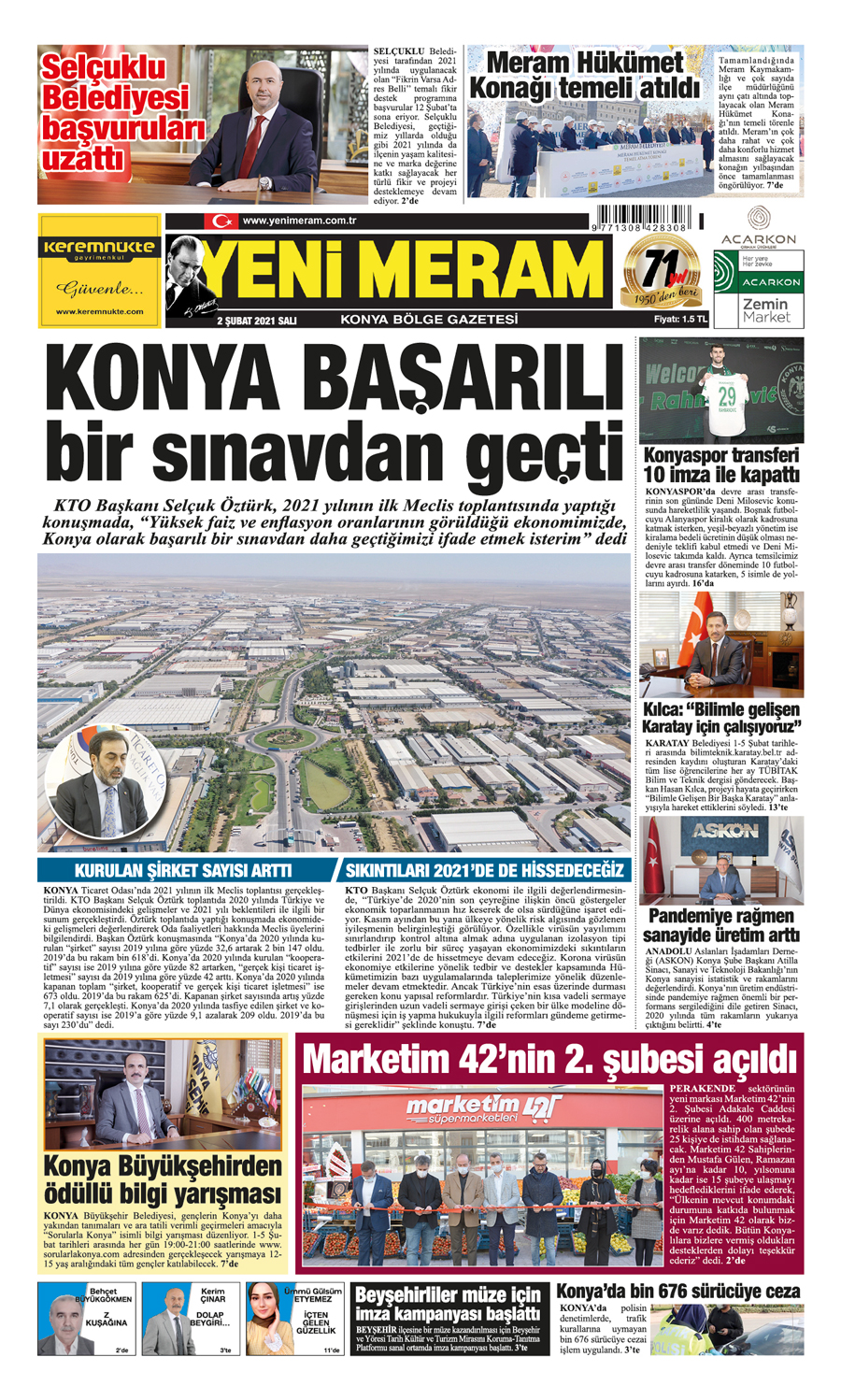 2 Şubat 2021 Yeni Meram Gazetesi