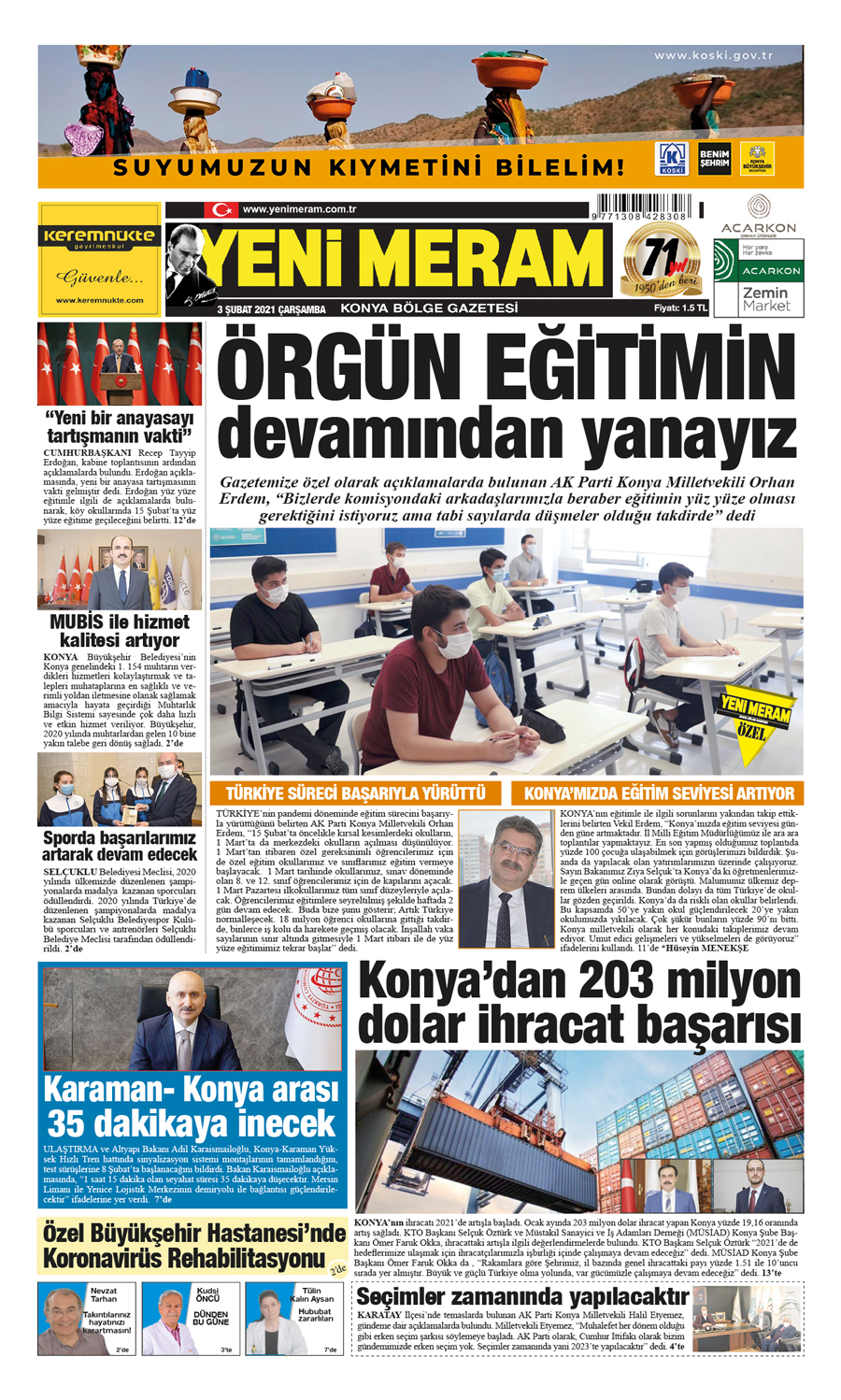 3 Şubat 2021 Yeni Meram Gazetesi