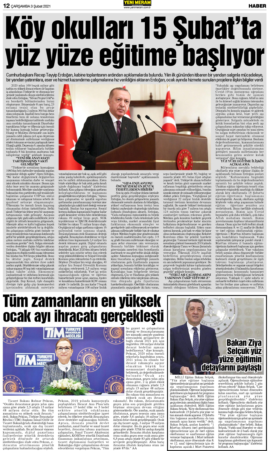 3 Şubat 2021 Yeni Meram Gazetesi