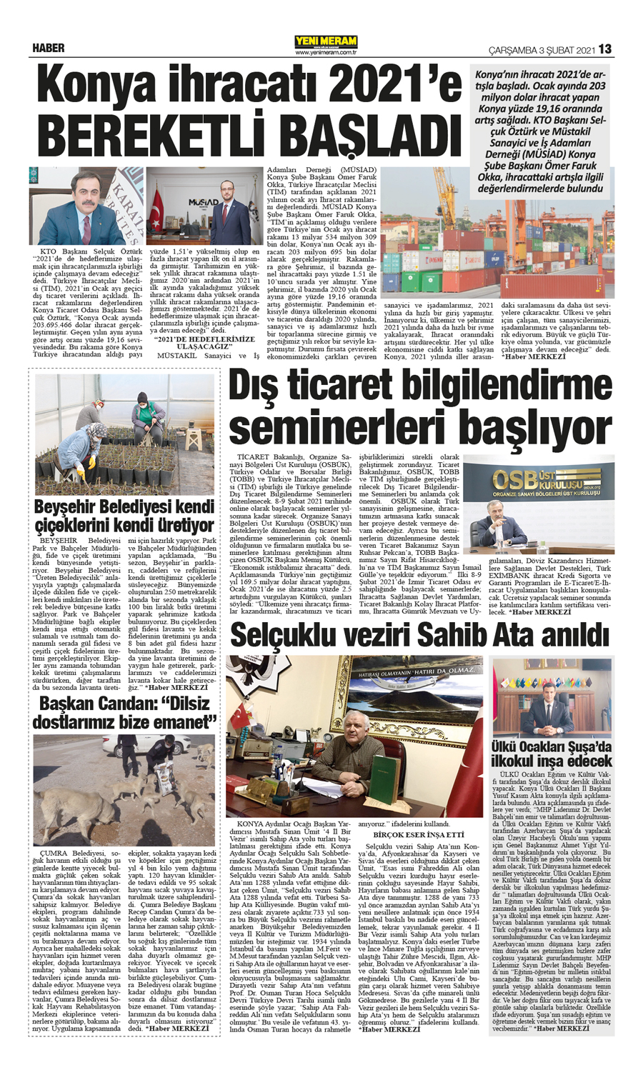 3 Şubat 2021 Yeni Meram Gazetesi