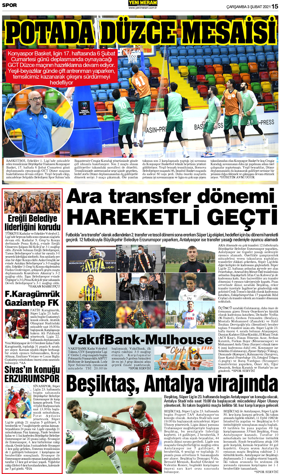 3 Şubat 2021 Yeni Meram Gazetesi