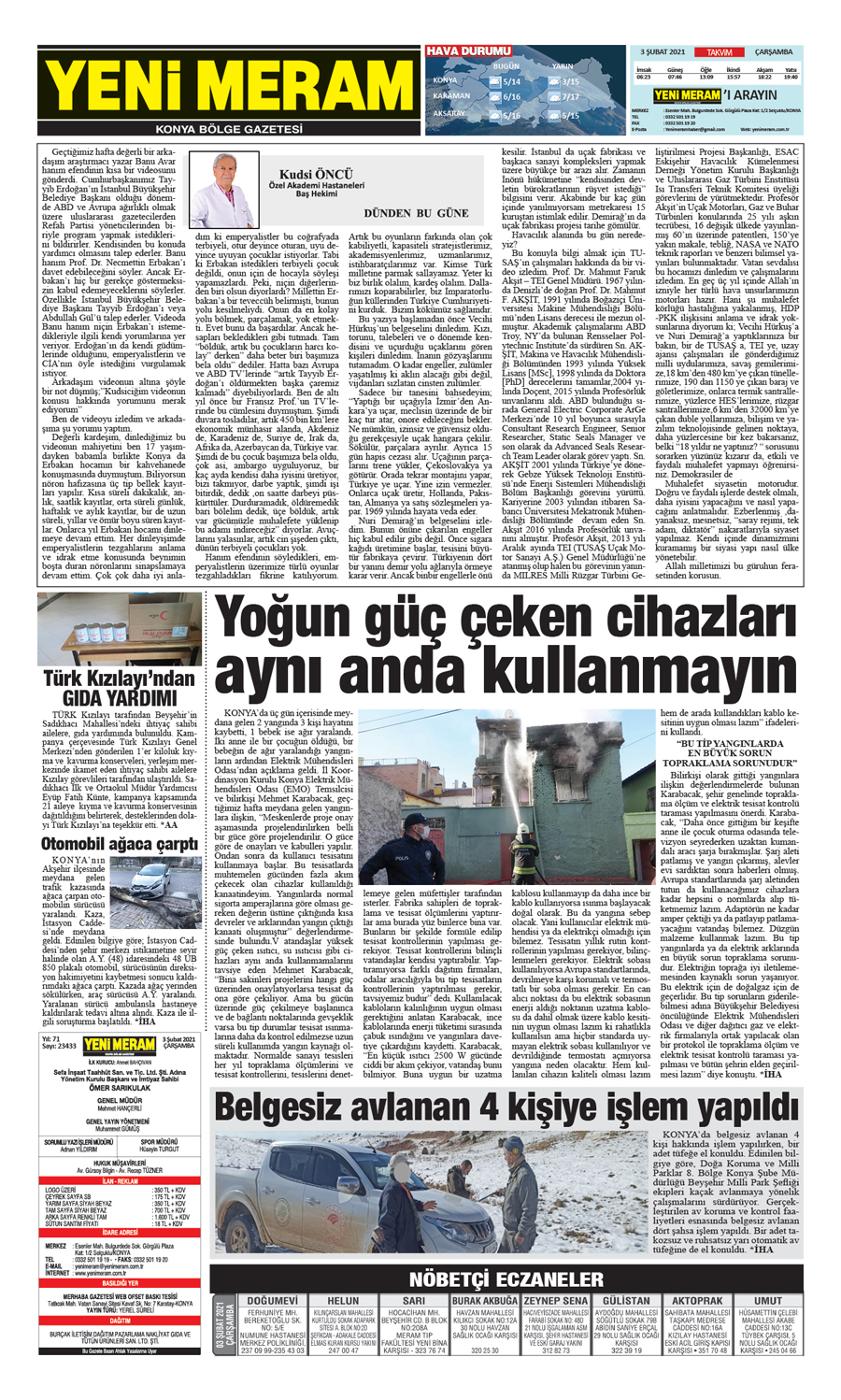 3 Şubat 2021 Yeni Meram Gazetesi