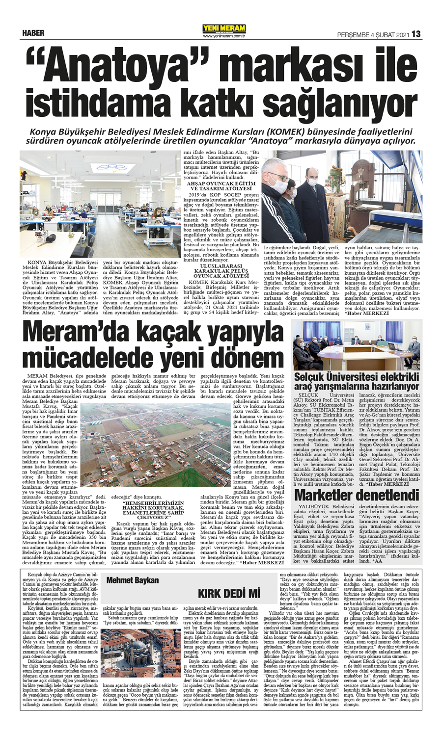 4 Şubat 2021 Yeni Meram Gazetesi