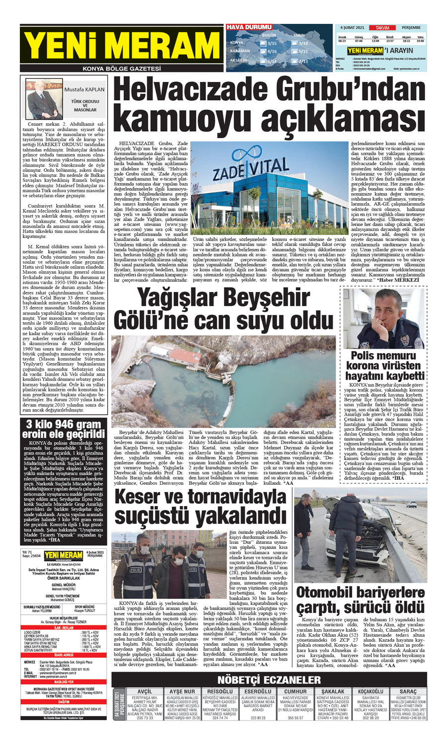 4 Şubat 2021 Yeni Meram Gazetesi