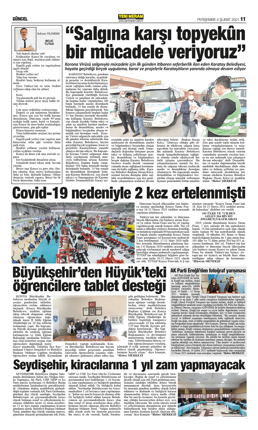 4 Şubat 2021 Yeni Meram Gazetesi