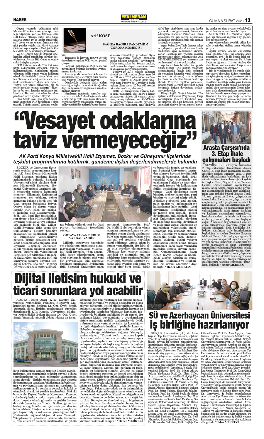 5 Şubat 2021 Yeni Meram Gazetesi