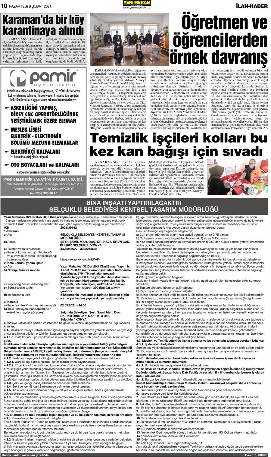 8 Şubat 2021 Yeni Meram Gazetesi