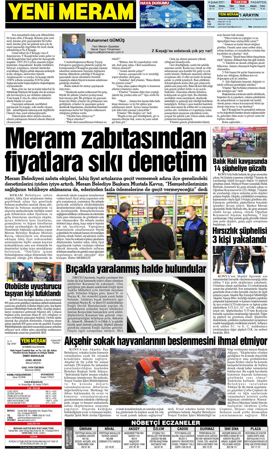 8 Şubat 2021 Yeni Meram Gazetesi