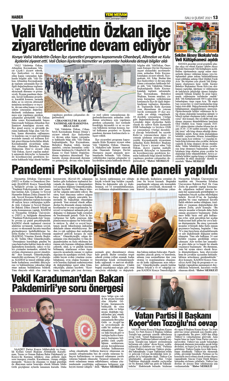 9 Şubat 2021 Yeni Meram Gazetesi