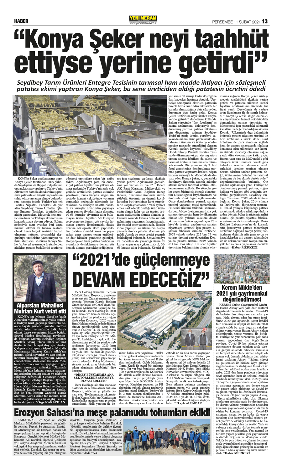 11 Şubat 2021 Yeni Meram Gazetesi