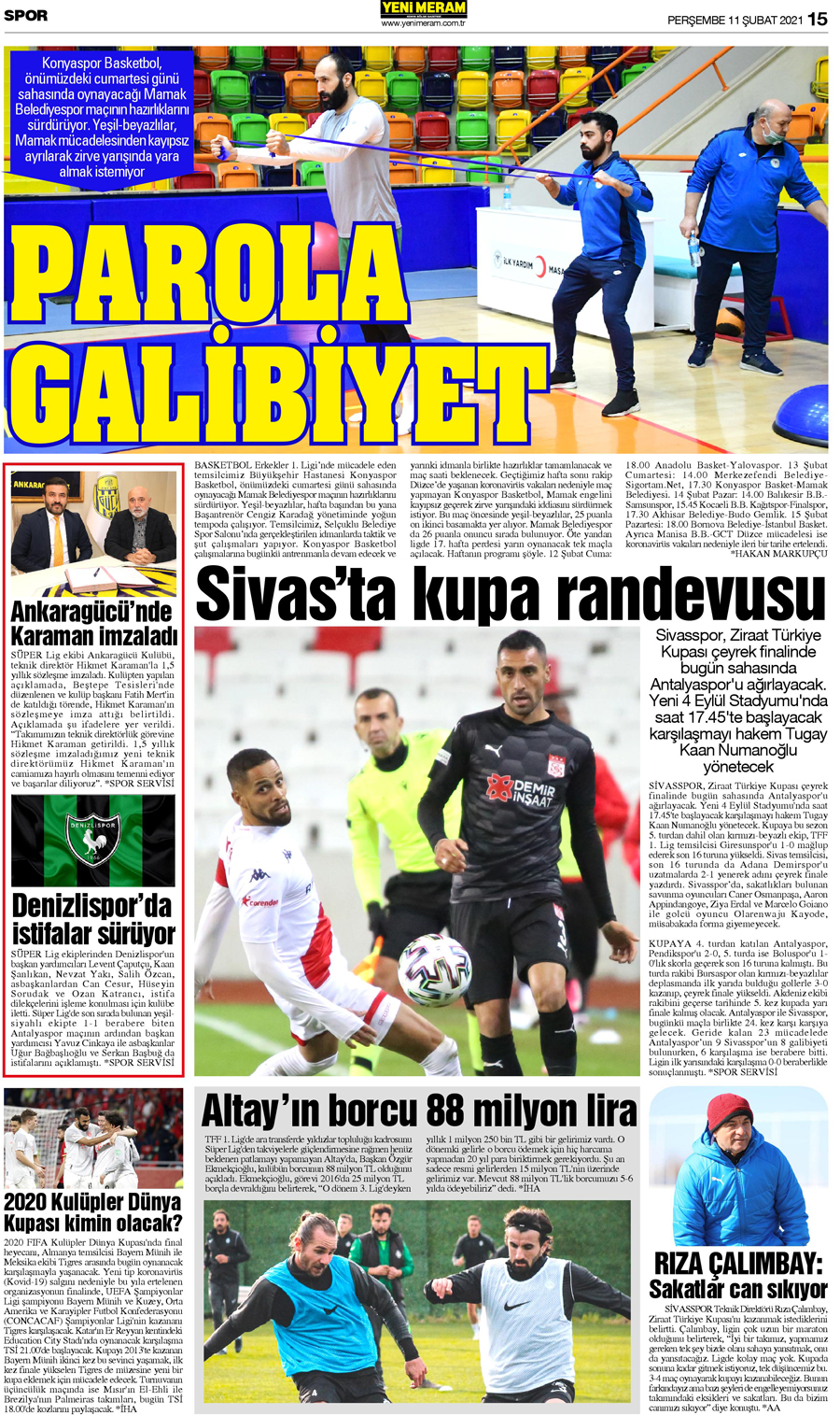 11 Şubat 2021 Yeni Meram Gazetesi