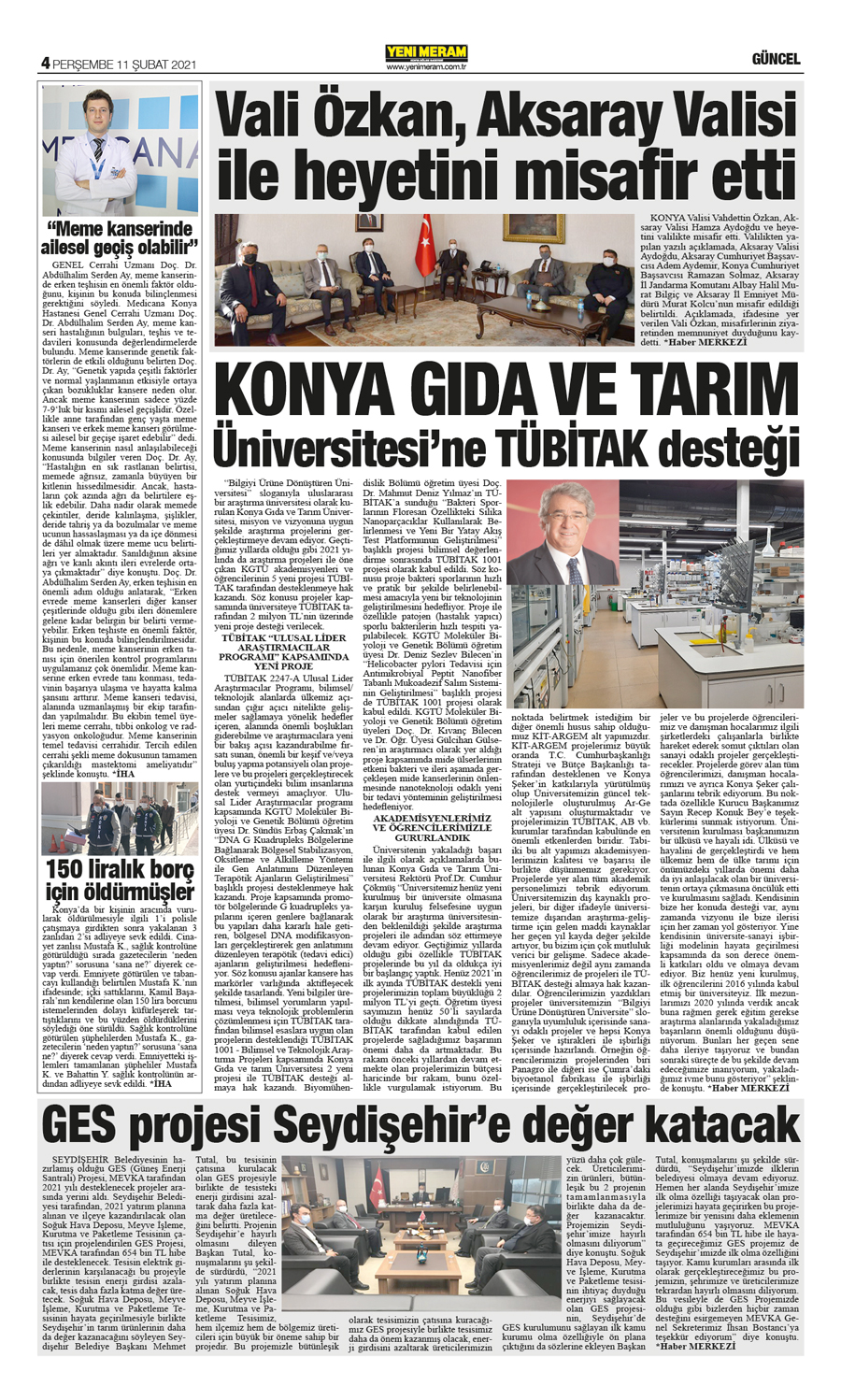 11 Şubat 2021 Yeni Meram Gazetesi