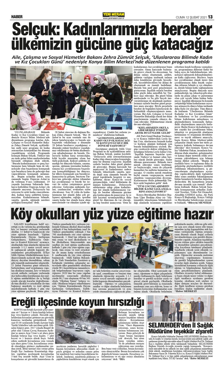 12 Şubat 2021 Yeni Meram Gazetesi