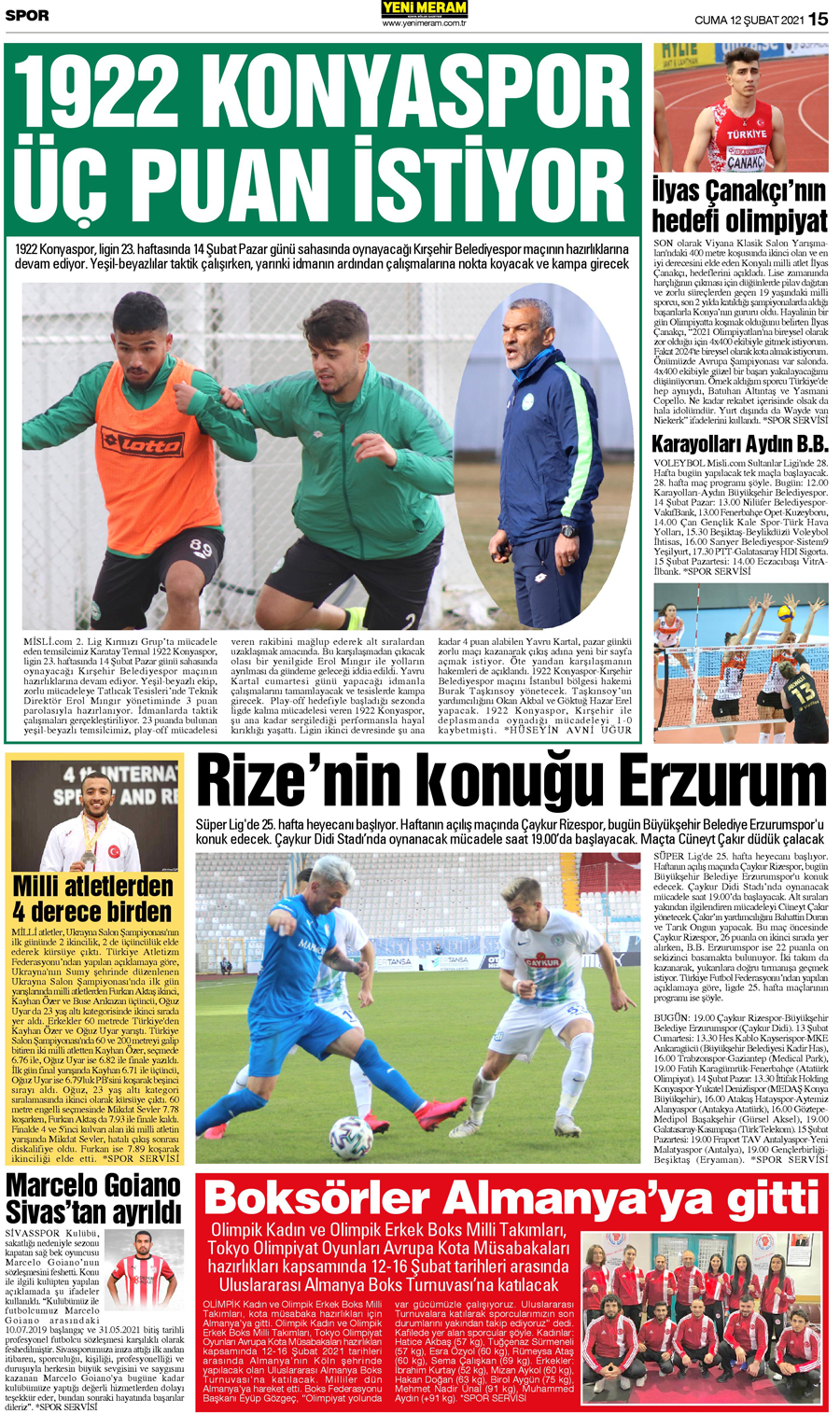 12 Şubat 2021 Yeni Meram Gazetesi