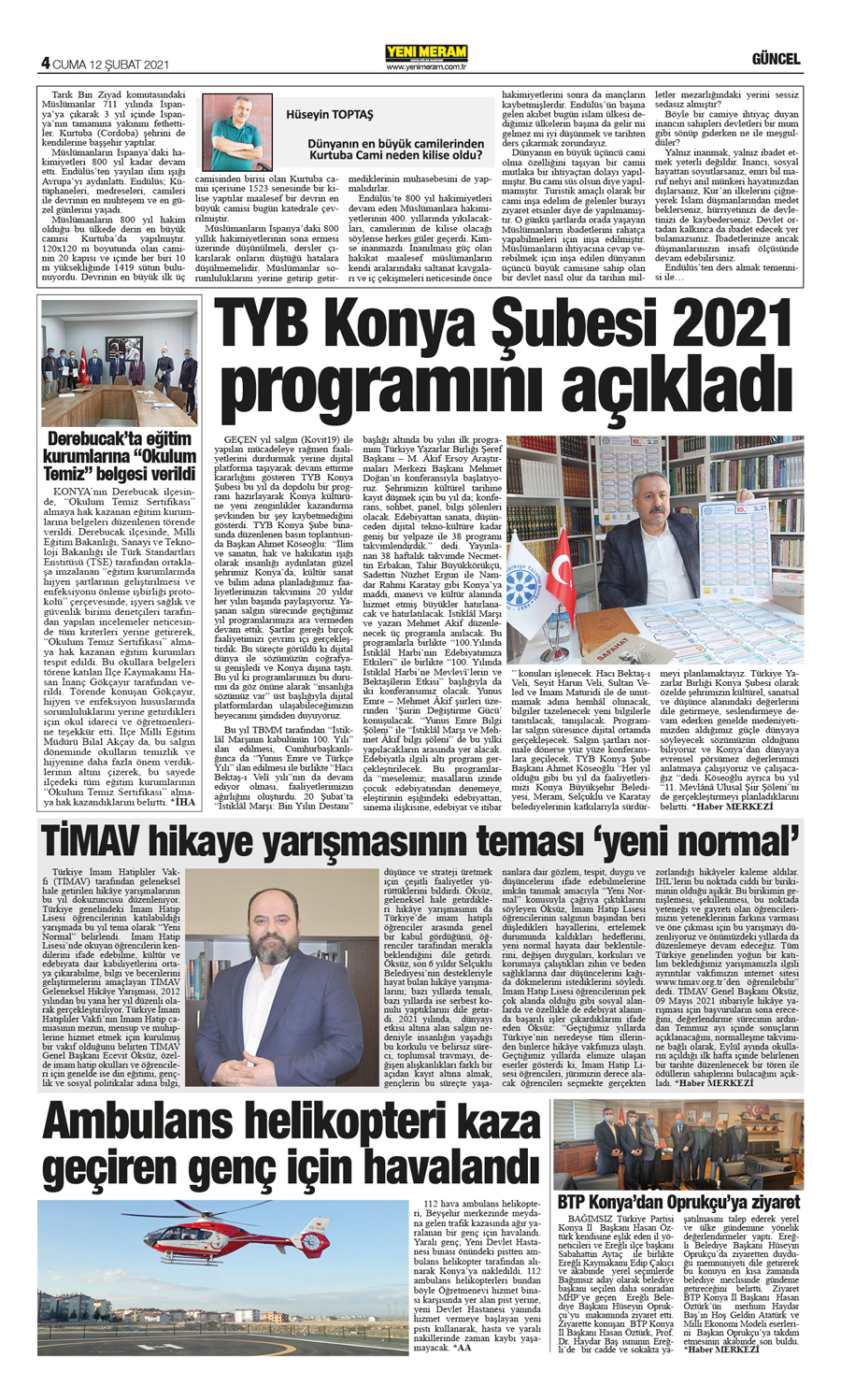 12 Şubat 2021 Yeni Meram Gazetesi