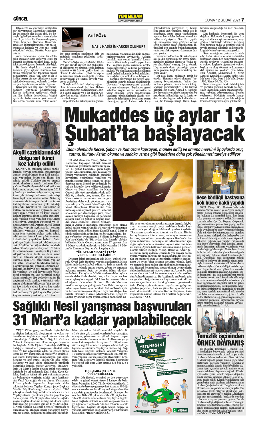 12 Şubat 2021 Yeni Meram Gazetesi