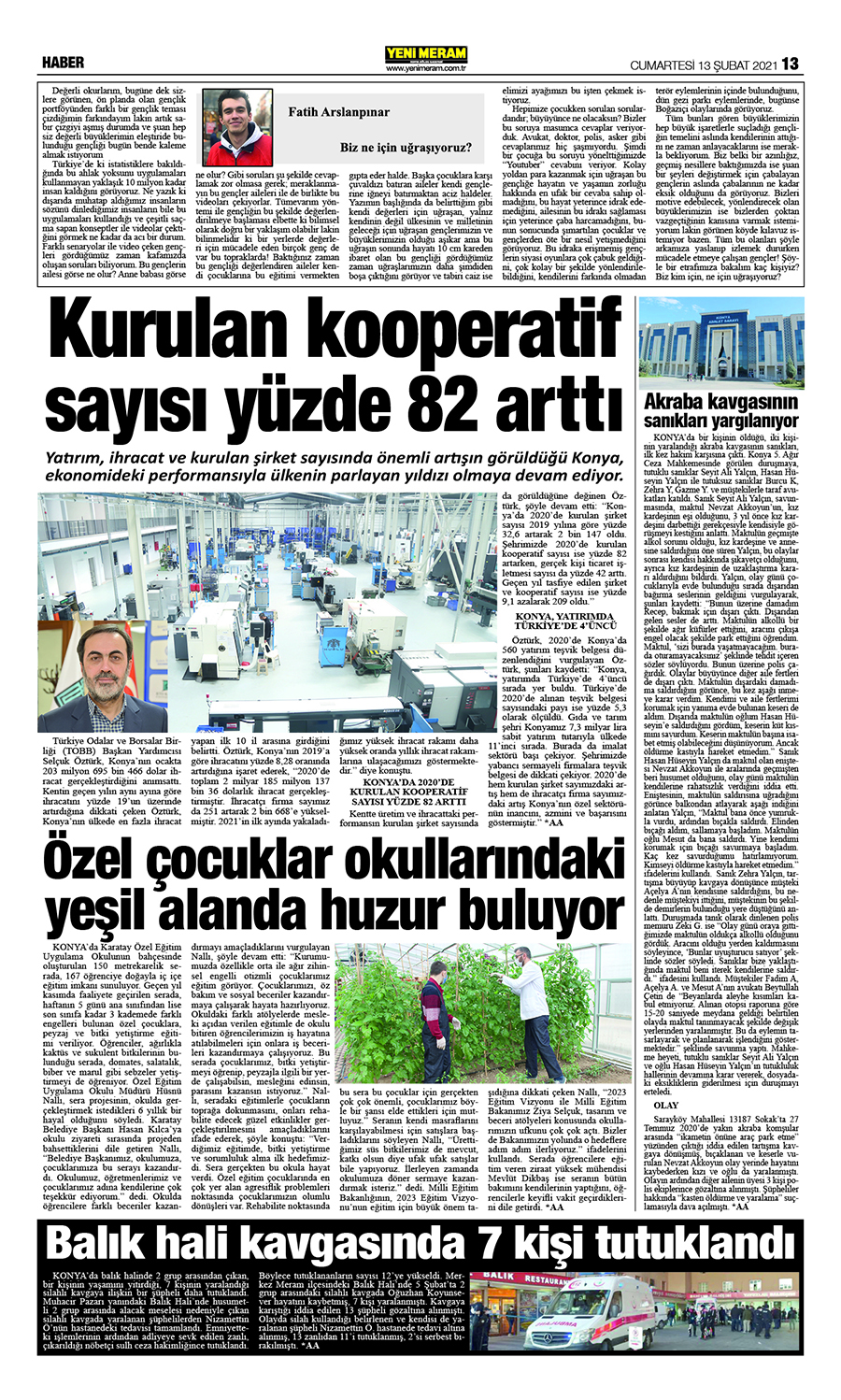 13 Şubat 2021 Yeni Meram Gazetesi