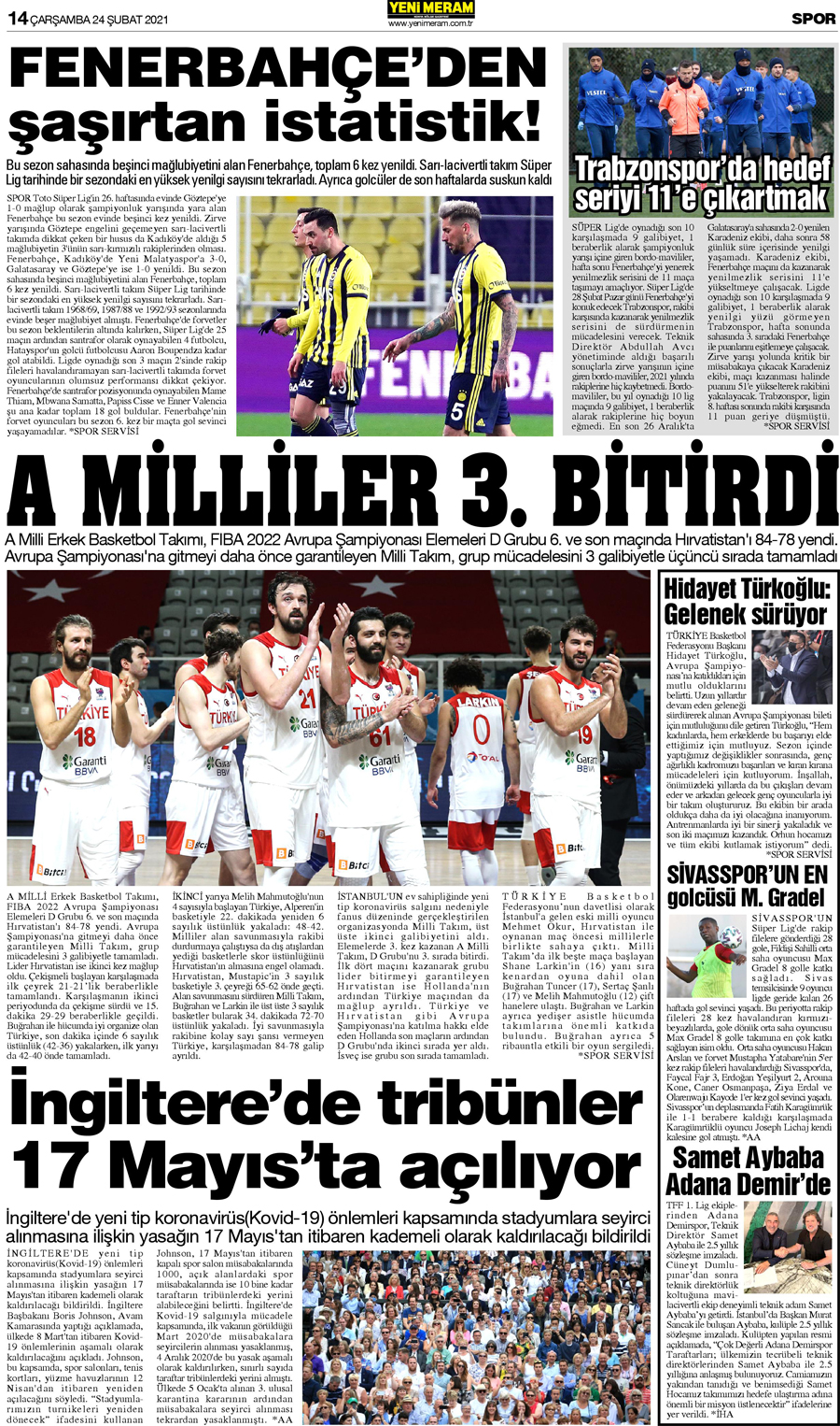 24 Şubat 2021 Yeni Meram Gazetesi