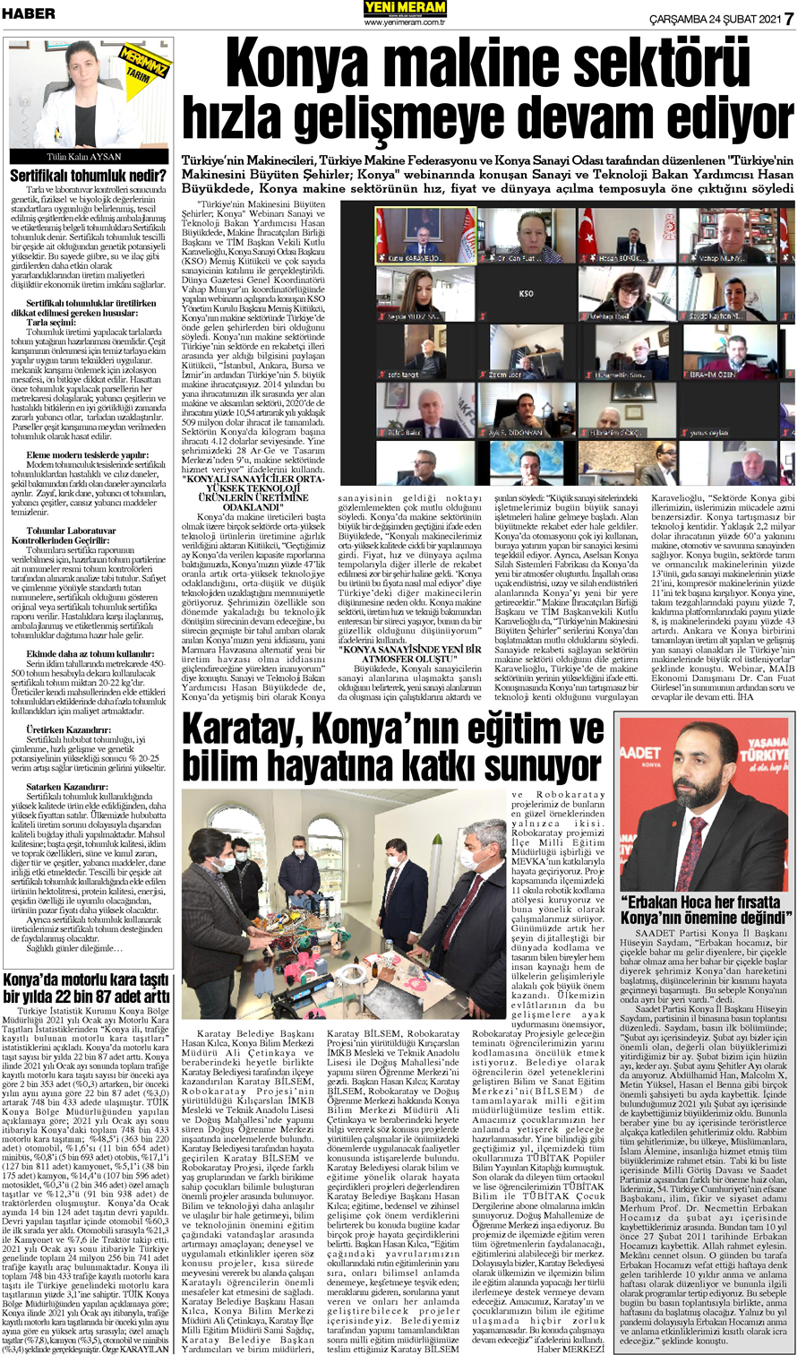 24 Şubat 2021 Yeni Meram Gazetesi