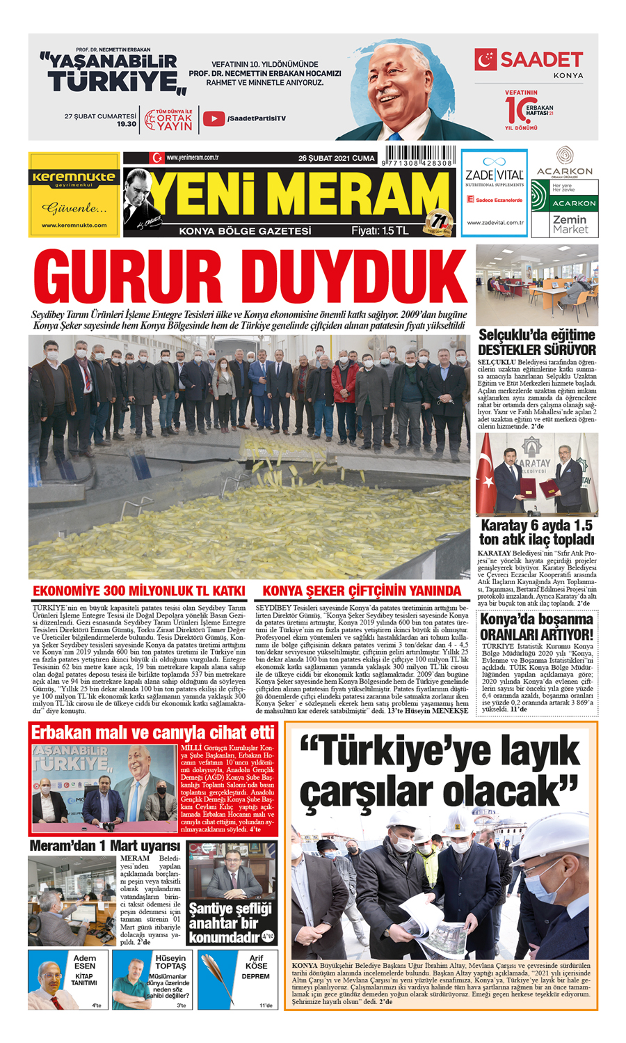 26 Şubat 2021 Yeni Meram Gazetesi