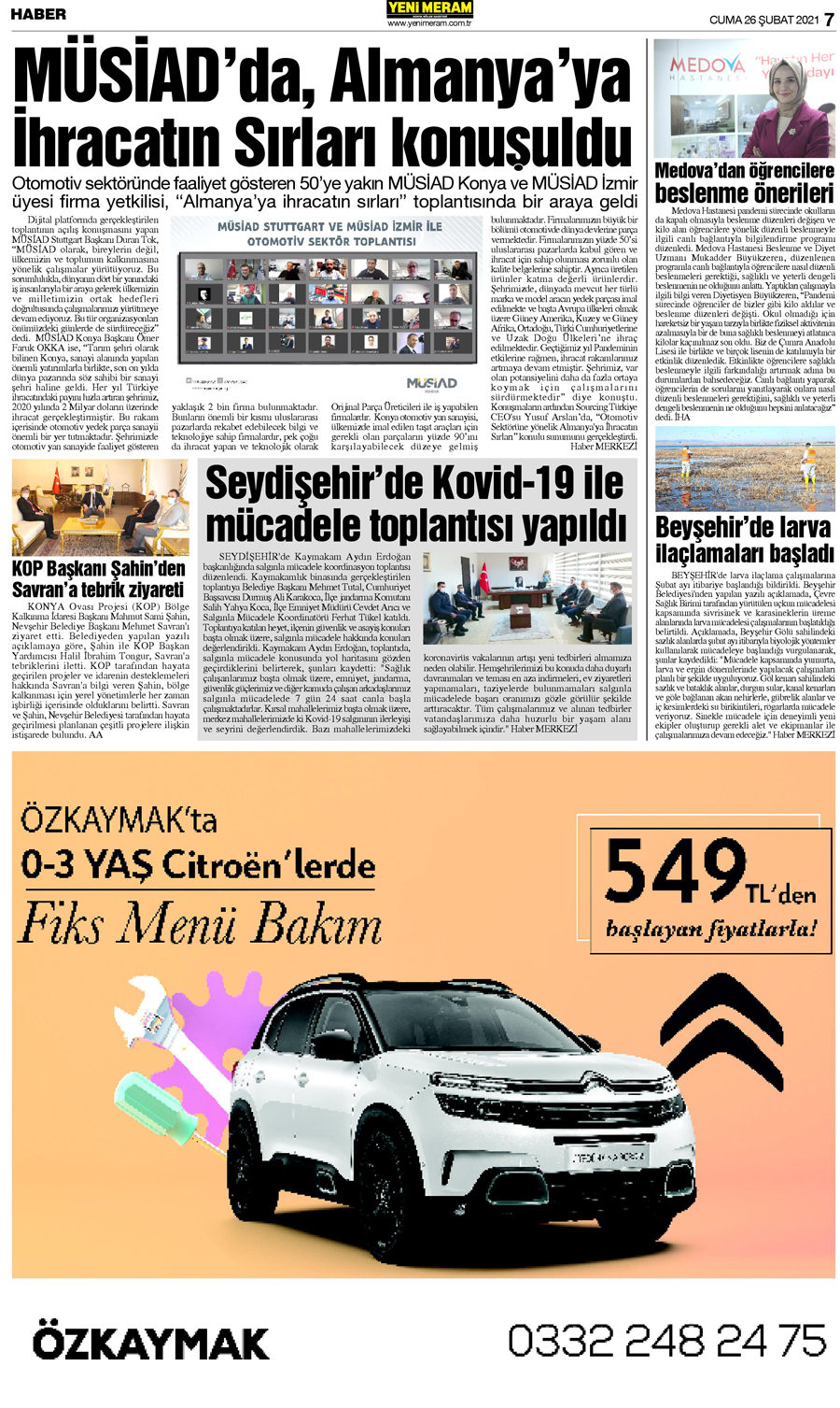 26 Şubat 2021 Yeni Meram Gazetesi