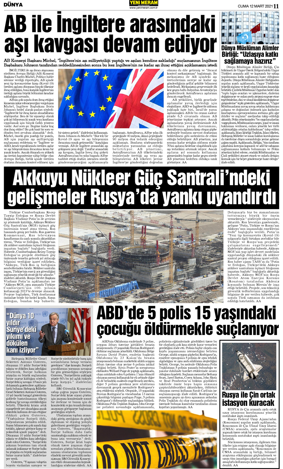 12 Mart 2021 Yeni Meram Gazetesi