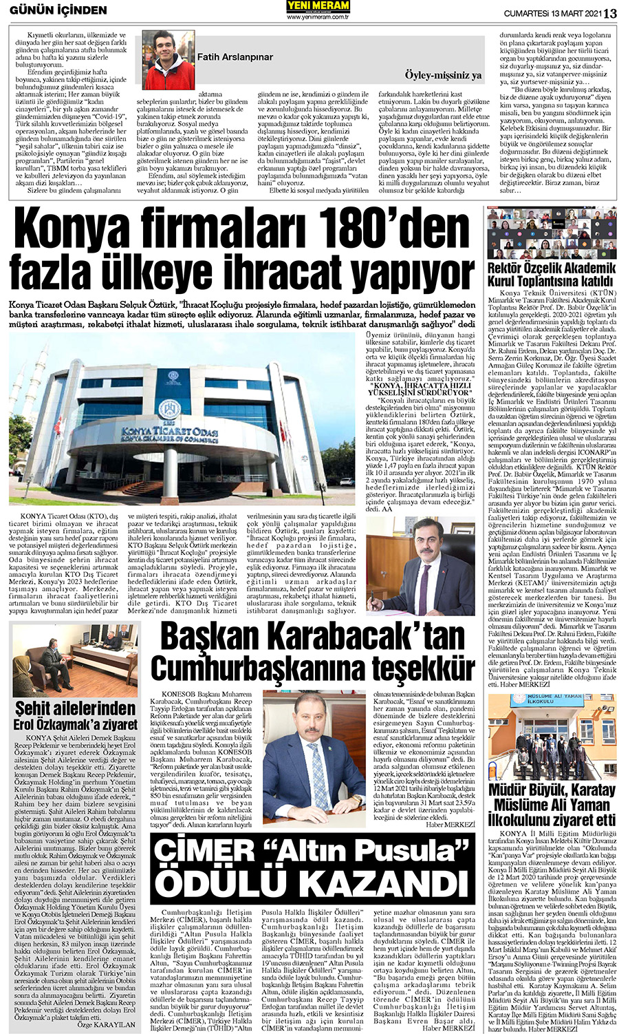 13 Mart 2021 Yeni Meram Gazetesi