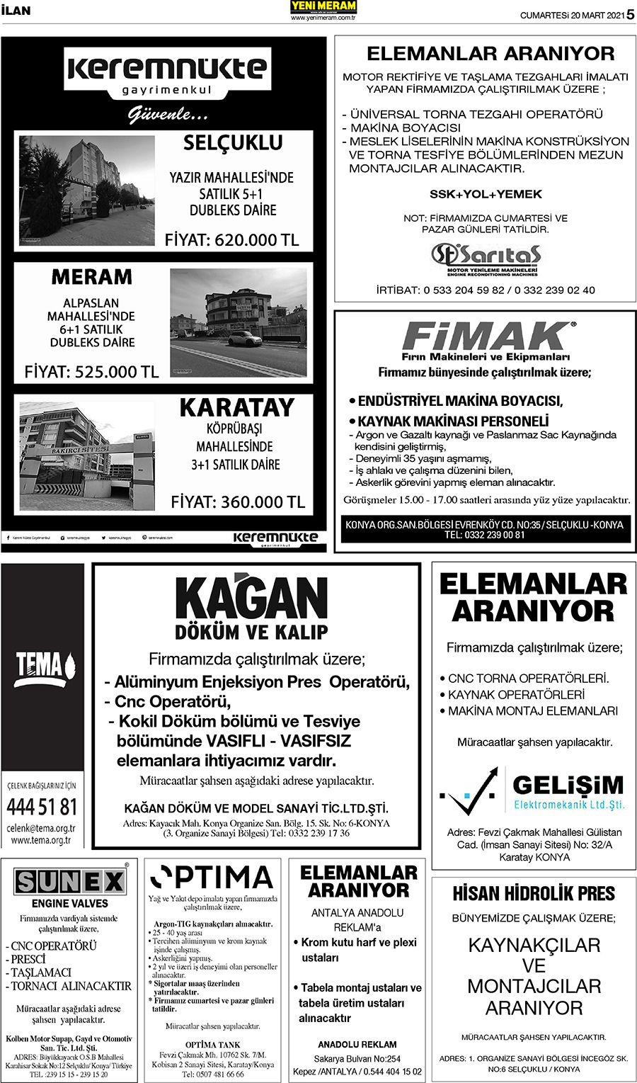 20 Mart 2021 Yeni Meram Gazetesi