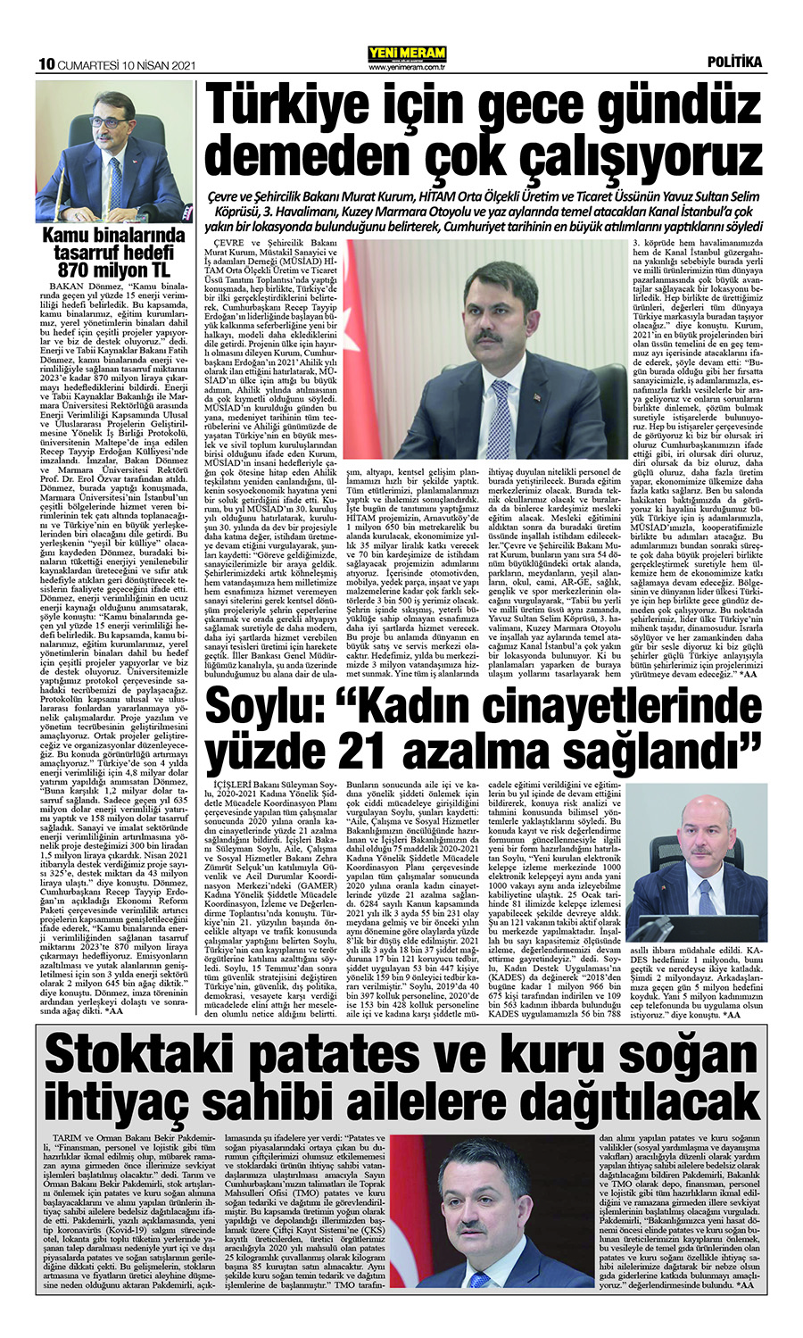 10 Nisan 2021 Yeni Meram Gazetesi