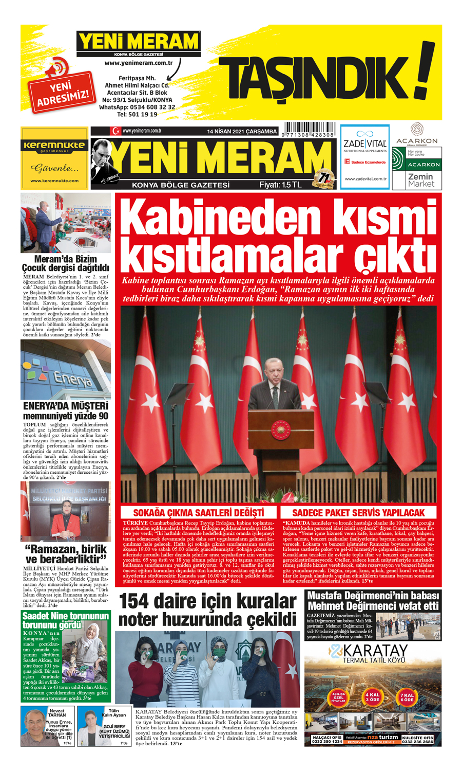 14 Nisan 2021 Yeni Meram Gazetesi