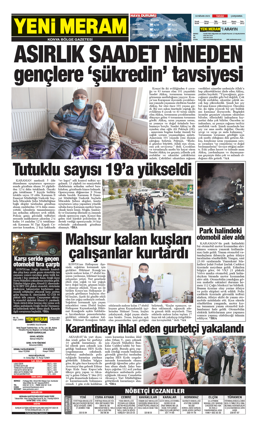 14 Nisan 2021 Yeni Meram Gazetesi