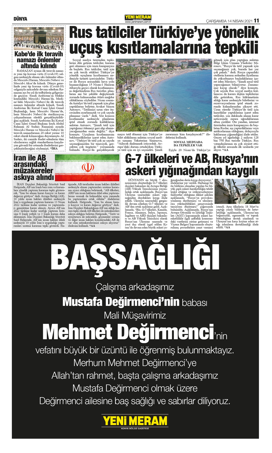 14 Nisan 2021 Yeni Meram Gazetesi